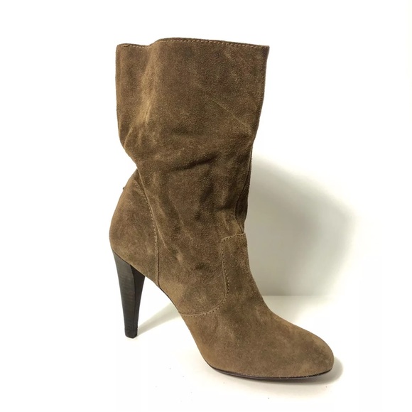 MOSSIMO DUTTI $299 Whiskey Brow Suede Fold Over HighHeel Slouchy Mid Calf Boots - Picture 3 of 6